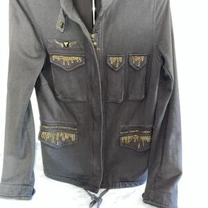 Twisted Heart Sweatshirt Jacket Embellished Military Style medium Y2K